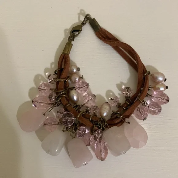 💎Rose Quartz & Cowhide Leather
Necklace & Bracelet Set💎 - Picture 2 of 4